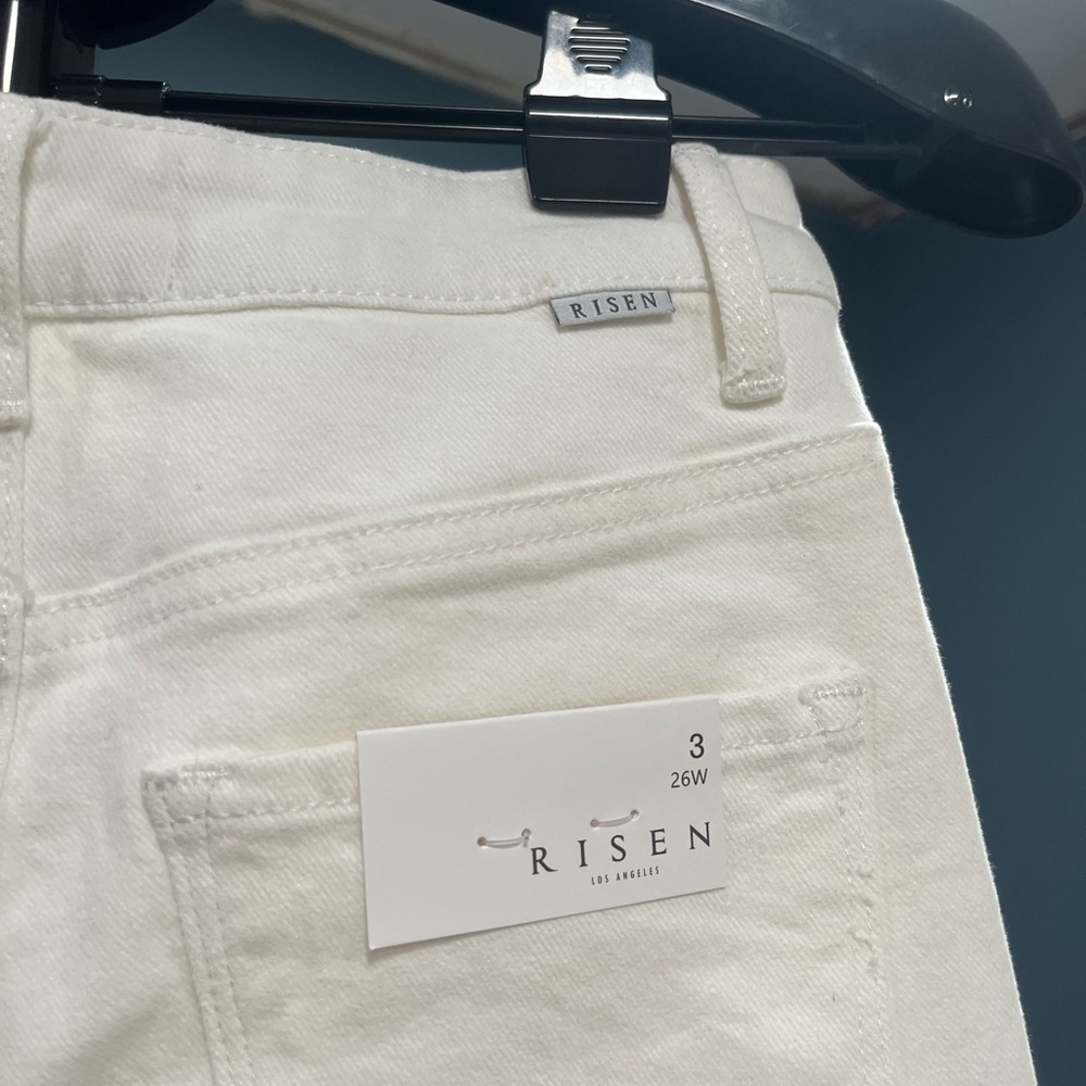 Risen Jill Straight Ankle High Rise White Button Fly Distressed Jeans Size 3 - Picture 4 of 5